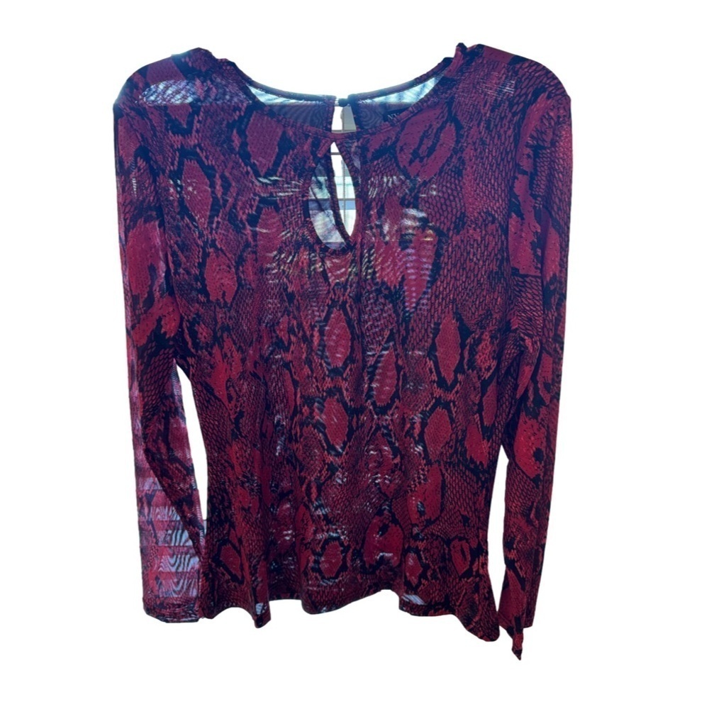 NY&Co Red Black Snake Print Mesh Top - Picture 2 of 7